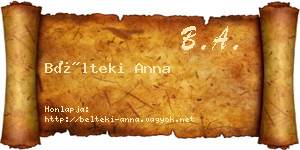 Bélteki Anna névjegykártya